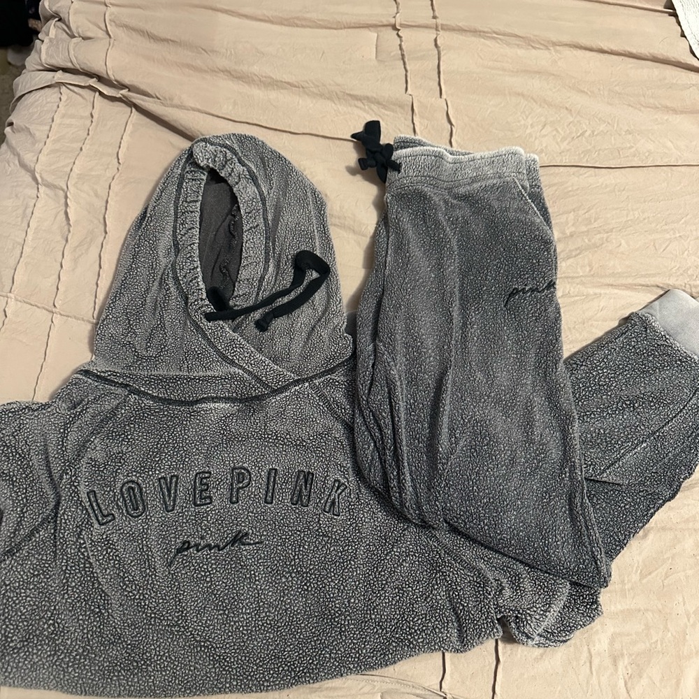 PINK Victoria's Secret Women's Gray Hoodie and Joggers Set